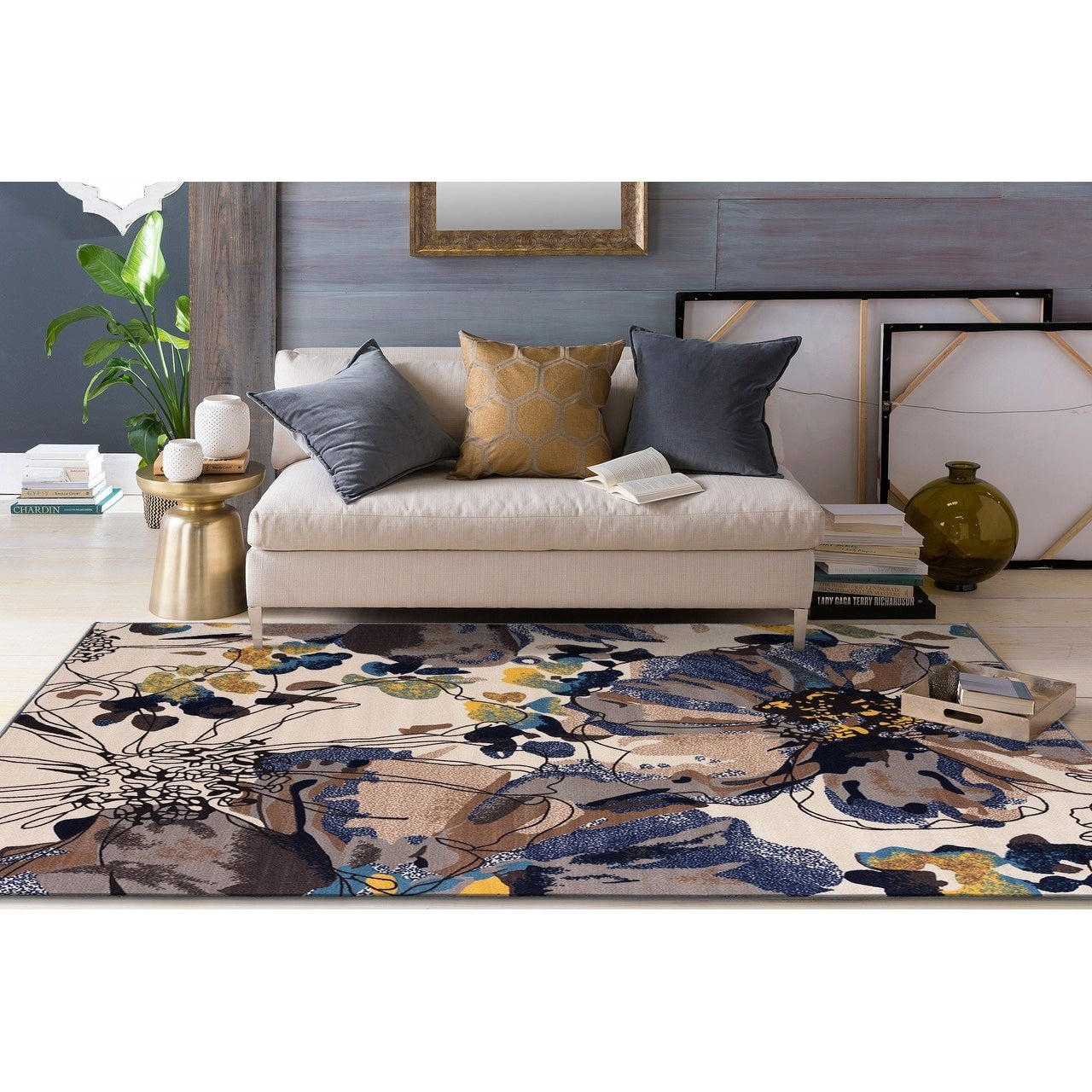 Tapis antidérapant moderne à fleurs lumineuses World Rug Gallery Multi