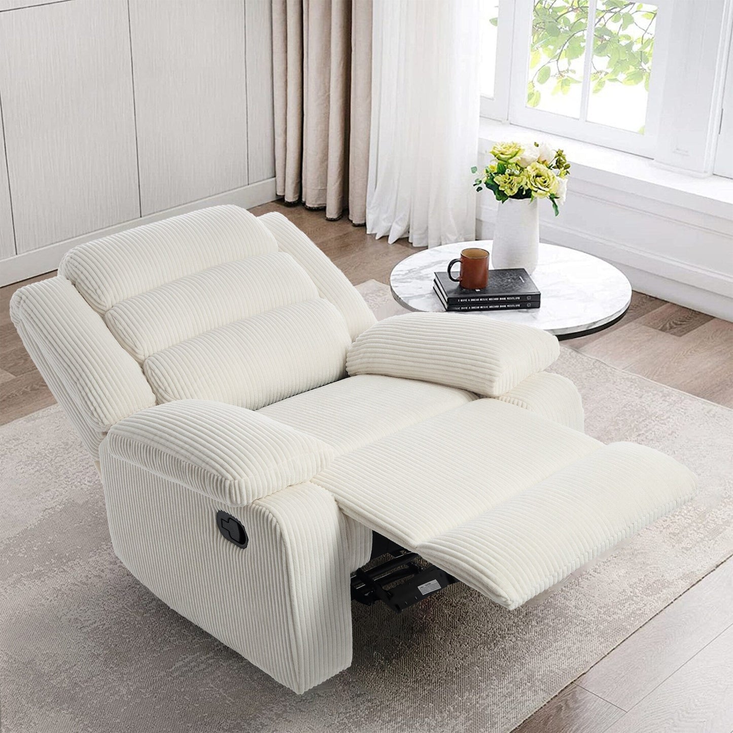 Fauteuil inclinable manuel moderne en velours côtelé, fauteuil inclinable réglable avec accoudoirs larges