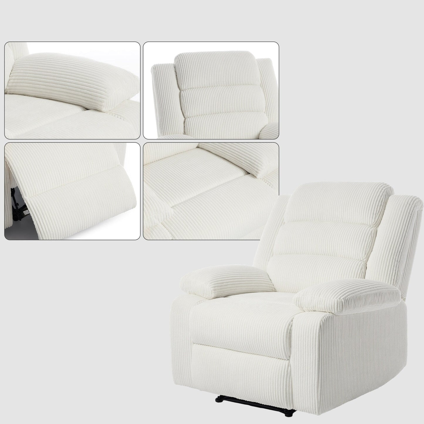 Fauteuil inclinable manuel moderne en velours côtelé, fauteuil inclinable réglable avec accoudoirs larges
