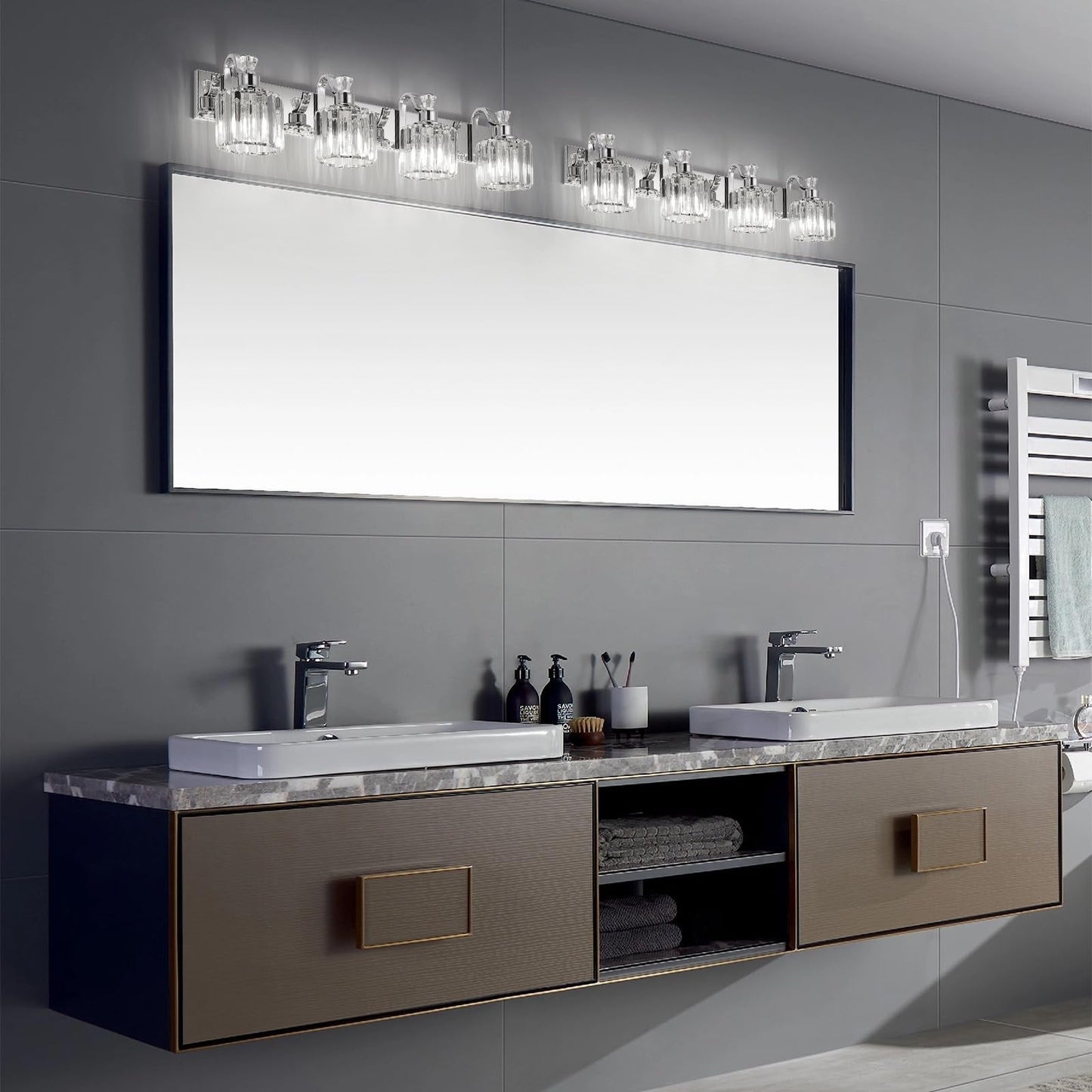 Appliques murales modernes en cristal pour salle de bain, à intensité variable