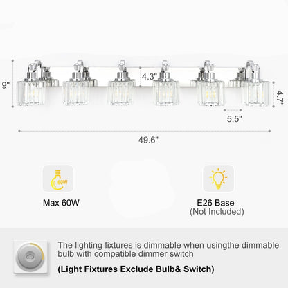 Appliques murales modernes en cristal pour salle de bain, à intensité variable