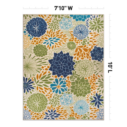 Tapis d'intérieur/extérieur tissé plat à motifs floraux modernes
