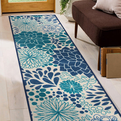 Tapis d'intérieur/extérieur tissé plat à motifs floraux modernes