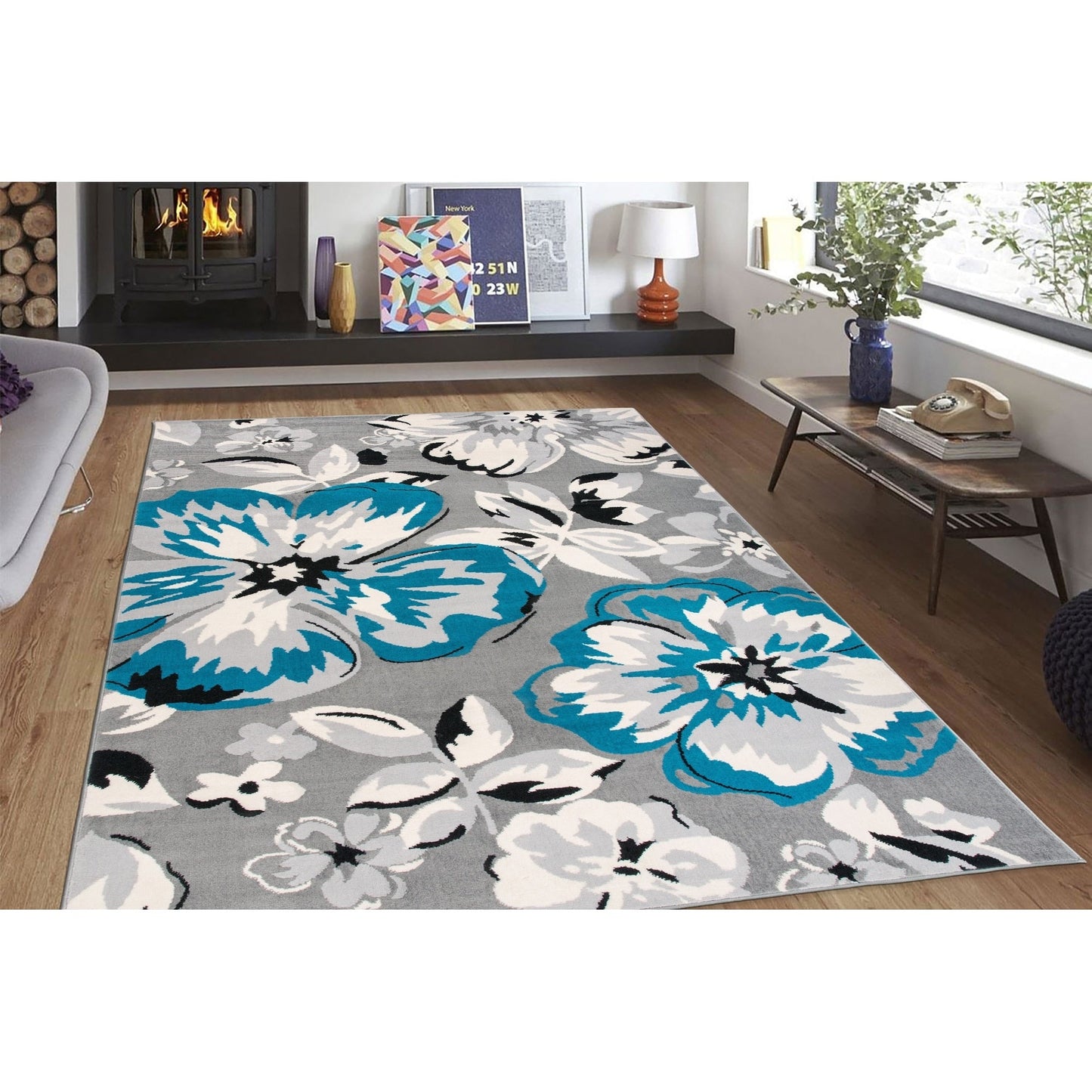 Tapis moderne à motif floral de la World Rug Gallery