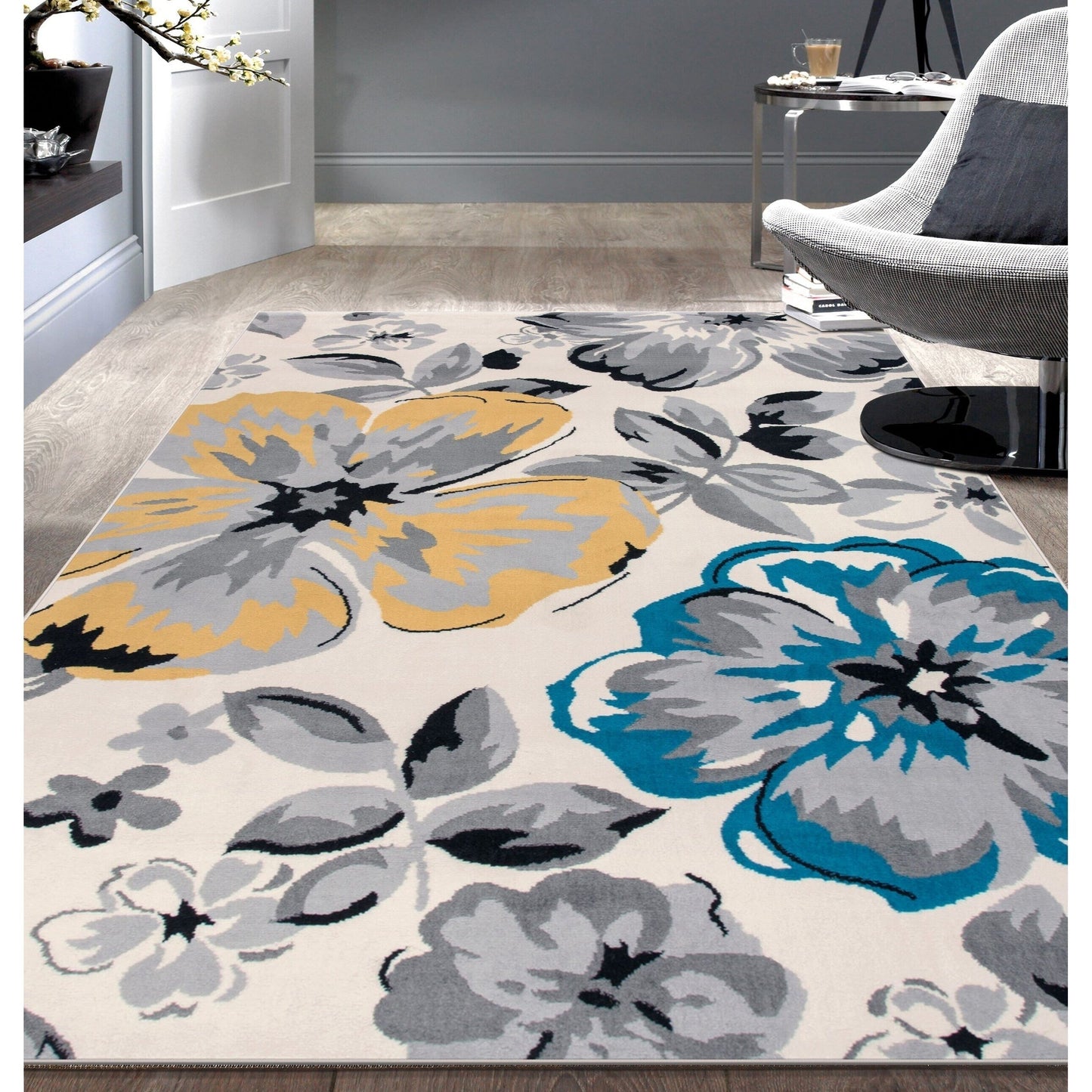 Tapis moderne à motif floral de la World Rug Gallery