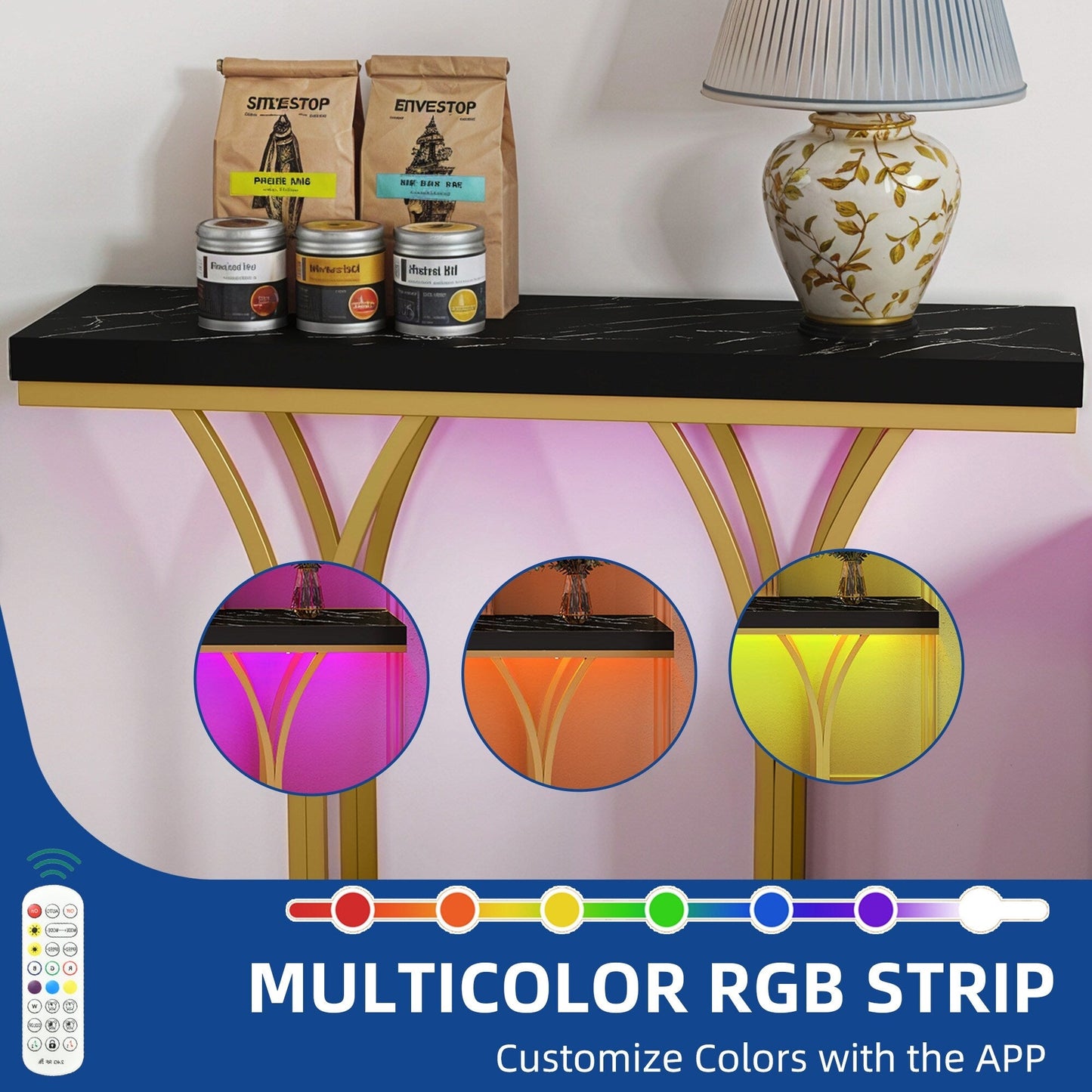 Console moderne dorée avec plateau marbré pour entrée/couloir