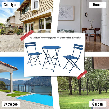 Ensemble bistrot pliant en métal 3 pièces, résistant aux intempéries, pour l'extérieur et l'intérieur, idéal pour la terrasse, la cour et le jardin.