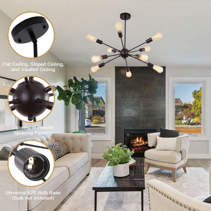 Lustre Sputnik moderne à 10 lumières réglables, plafonnier idéal pour cuisine, salle à manger, salon ou chambre - Non disponible