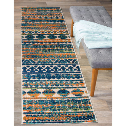 Tapis d'intérieur/extérieur à rayures modernes et géométriques délavées de World Rug Gallery