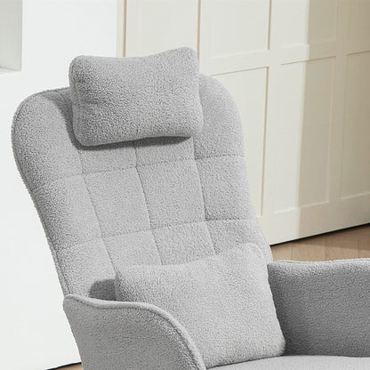 Fauteuil à bascule rembourré moderne pour chambre d'enfant avec dossier haut, appui-tête et coussin lombaire pour salon ou chambre