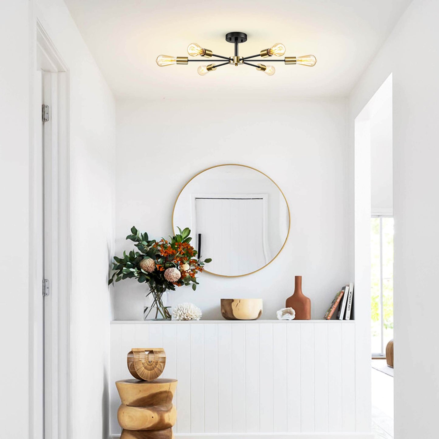 Plafonnier semi-encastré Sputnik noir/doré, idéal pour salon, cuisine, bureau, chambre ou hall d'entrée.