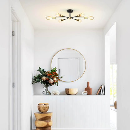 Plafonnier semi-encastré Sputnik noir/doré, idéal pour salon, cuisine, bureau, chambre ou hall d'entrée.