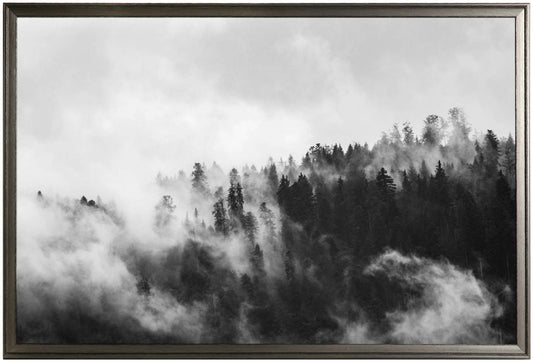 Œuvre d'art encadrée au fini lustré « Smokey Forest » - 26 po x 38 po