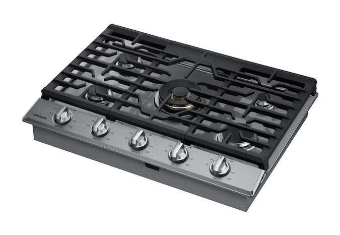 Surface de cuisson à gaz intelligente Samsung de 30 po à 5 brûleurs avec brûleur double puissant de 22 000 BTU + plaque de cuisson et grille à wok - Acier inoxydable…