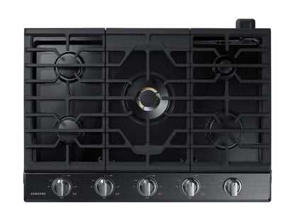 Surface de cuisson à gaz intelligente Samsung de 30 po à 5 brûleurs avec brûleur double puissant de 22 000 BTU + plaque de cuisson et grille à wok - Noir …