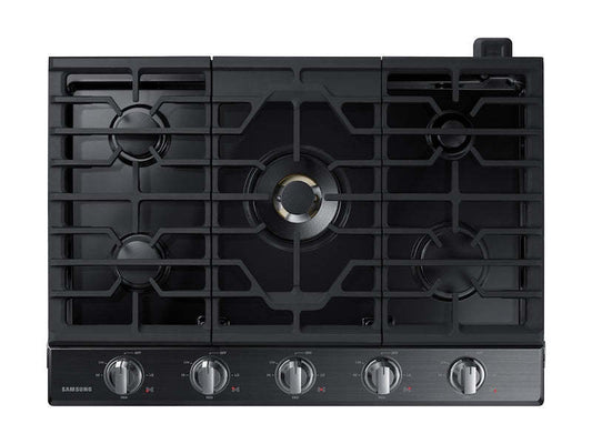 Surface de cuisson à gaz intelligente Samsung de 30 po à 5 brûleurs avec brûleur double puissant de 22 000 BTU + plaque de cuisson et grille à wok - Noir …