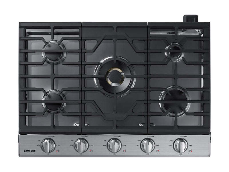 Surface de cuisson à gaz intelligente Samsung de 30 po à 5 brûleurs avec brûleur double puissant de 22 000 BTU + plaque de cuisson et grille à wok - Acier inoxydable…