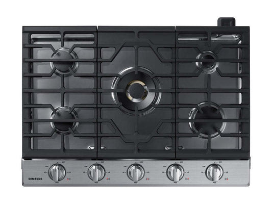 Surface de cuisson à gaz intelligente Samsung de 30 po à 5 brûleurs avec brûleur double puissant de 22 000 BTU + plaque de cuisson et grille à wok - Acier inoxydable…