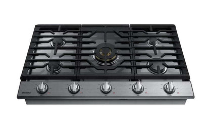Surface de cuisson à gaz intelligente Samsung de 36 po à 5 brûleurs avec brûleur double puissant de 22 000 BTU + plaque de cuisson et grille à wok - Acier inoxydable…