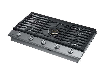 Surface de cuisson à gaz intelligente Samsung de 36 po à 5 brûleurs avec brûleur double puissant de 22 000 BTU + plaque de cuisson et grille à wok - Acier inoxydable…