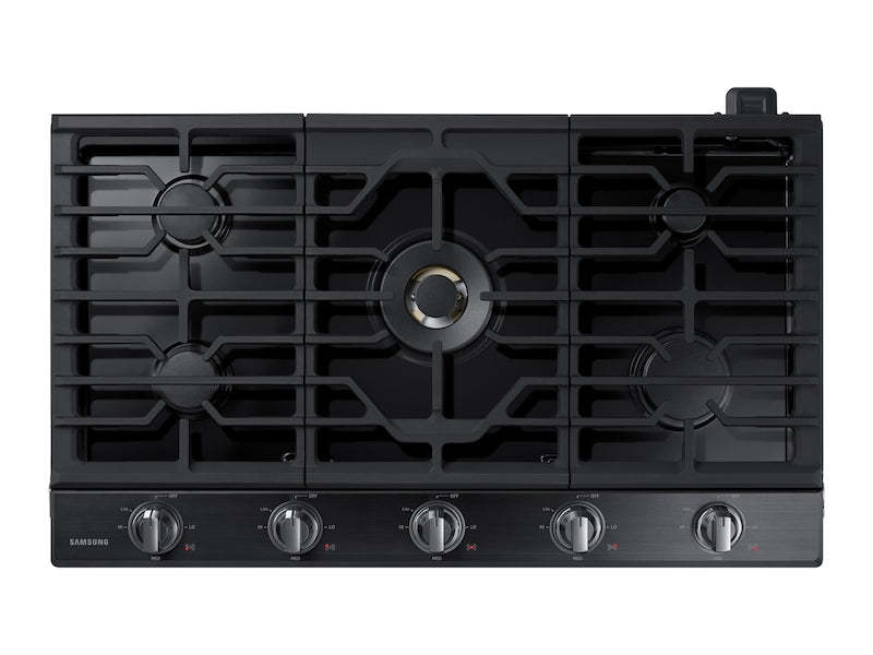 Surface de cuisson à gaz intelligente Samsung de 36 po à 5 brûleurs avec brûleur double puissant de 22K BTU + plaque de cuisson et grille à wok - Noir …