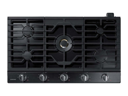 Surface de cuisson à gaz intelligente Samsung de 36 po à 5 brûleurs avec brûleur double puissant de 22K BTU + plaque de cuisson et grille à wok - Noir …
