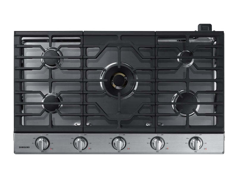 Surface de cuisson à gaz intelligente Samsung de 36 po à 5 brûleurs avec brûleur double puissant de 22 000 BTU + plaque de cuisson et grille à wok - Acier inoxydable…