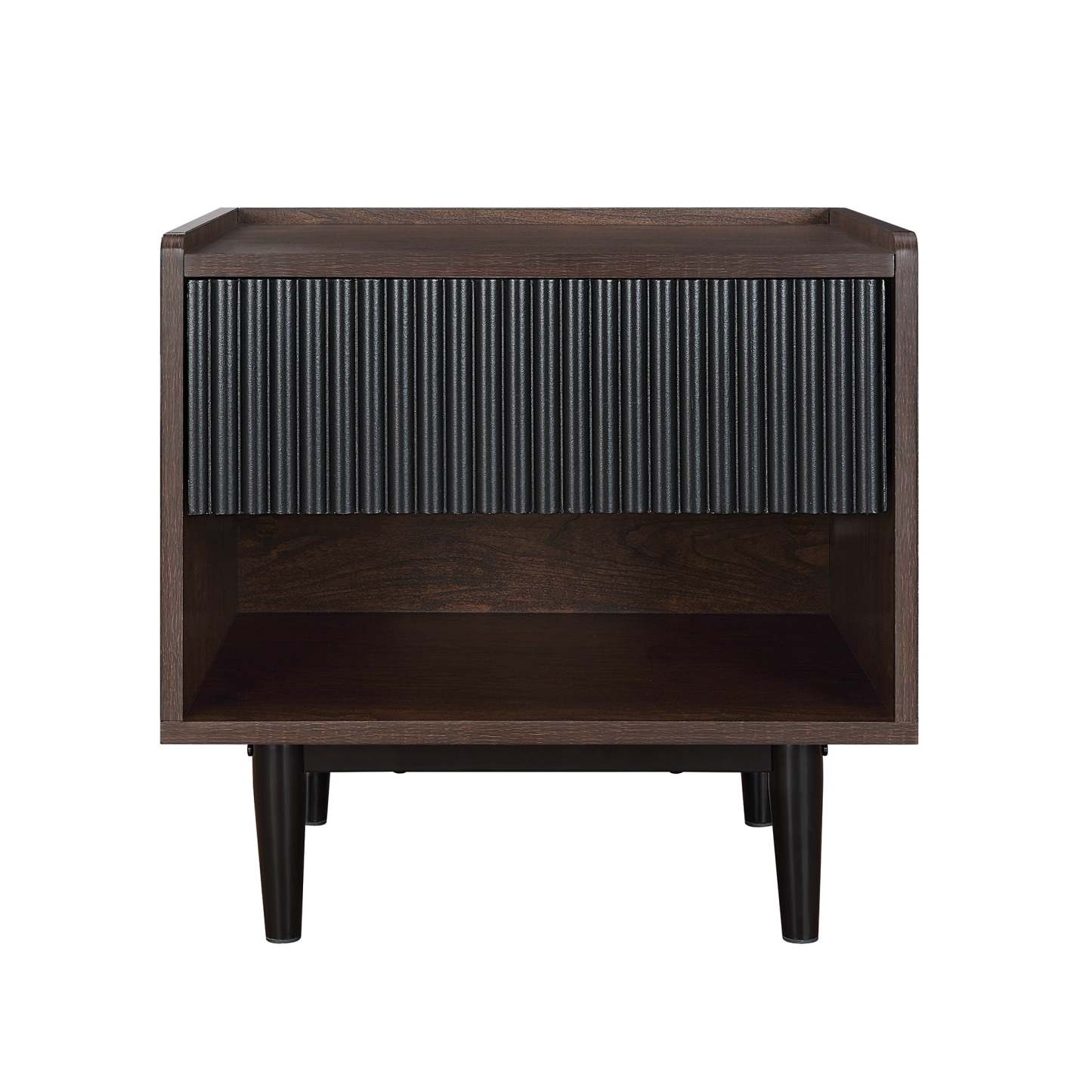 Manhattan Comfort Duane Modern Ribbed Nightstand with Full Extension Drawer - Dark Brown &amp; Black|Table de nuit moderne Duane de Manhattan Comfort avec cannelures et tiroir à extension complète - brun foncé et noire