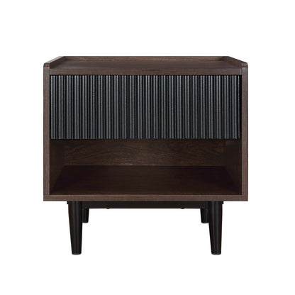 Manhattan Comfort Duane Modern Ribbed Nightstand with Full Extension Drawer - Dark Brown &amp; Black|Table de nuit moderne Duane de Manhattan Comfort avec cannelures et tiroir à extension complète - brun foncé et noire