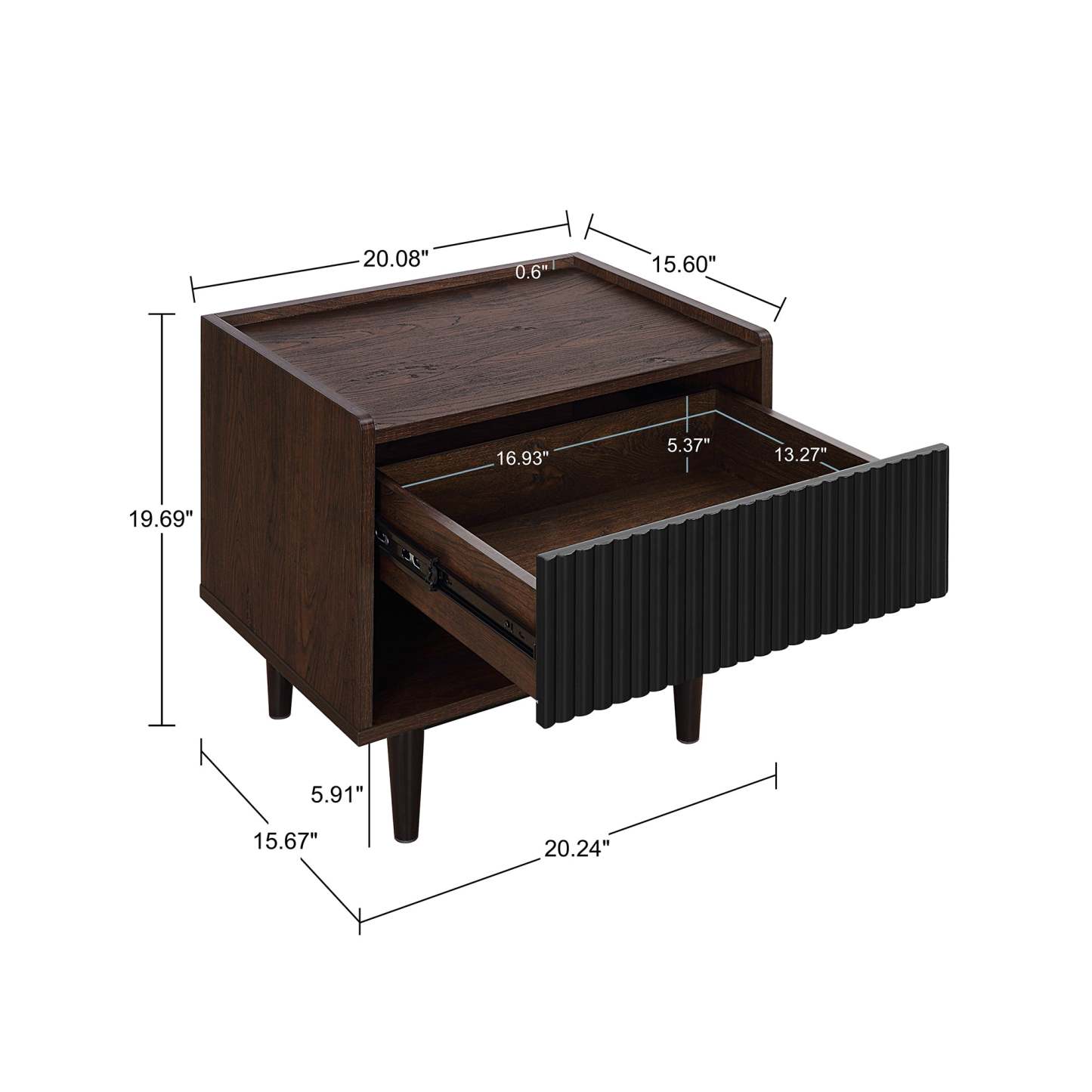 Manhattan Comfort Duane Modern Ribbed Nightstand with Full Extension Drawer - Dark Brown &amp; Black|Table de nuit moderne Duane de Manhattan Comfort avec cannelures et tiroir à extension complète - brun foncé et noire