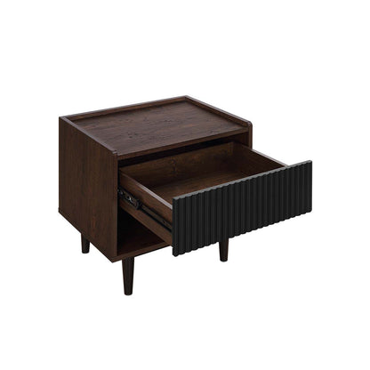 Manhattan Comfort Duane Modern Ribbed Nightstand with Full Extension Drawer - Dark Brown &amp; Black|Table de nuit moderne Duane de Manhattan Comfort avec cannelures et tiroir à extension complète - brun foncé et noire