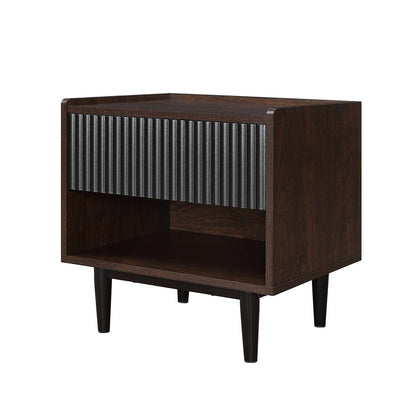 Manhattan Comfort Duane Modern Ribbed Nightstand with Full Extension Drawer - Dark Brown &amp; Black|Table de nuit moderne Duane de Manhattan Comfort avec cannelures et tiroir à extension complète - brun foncé et noire