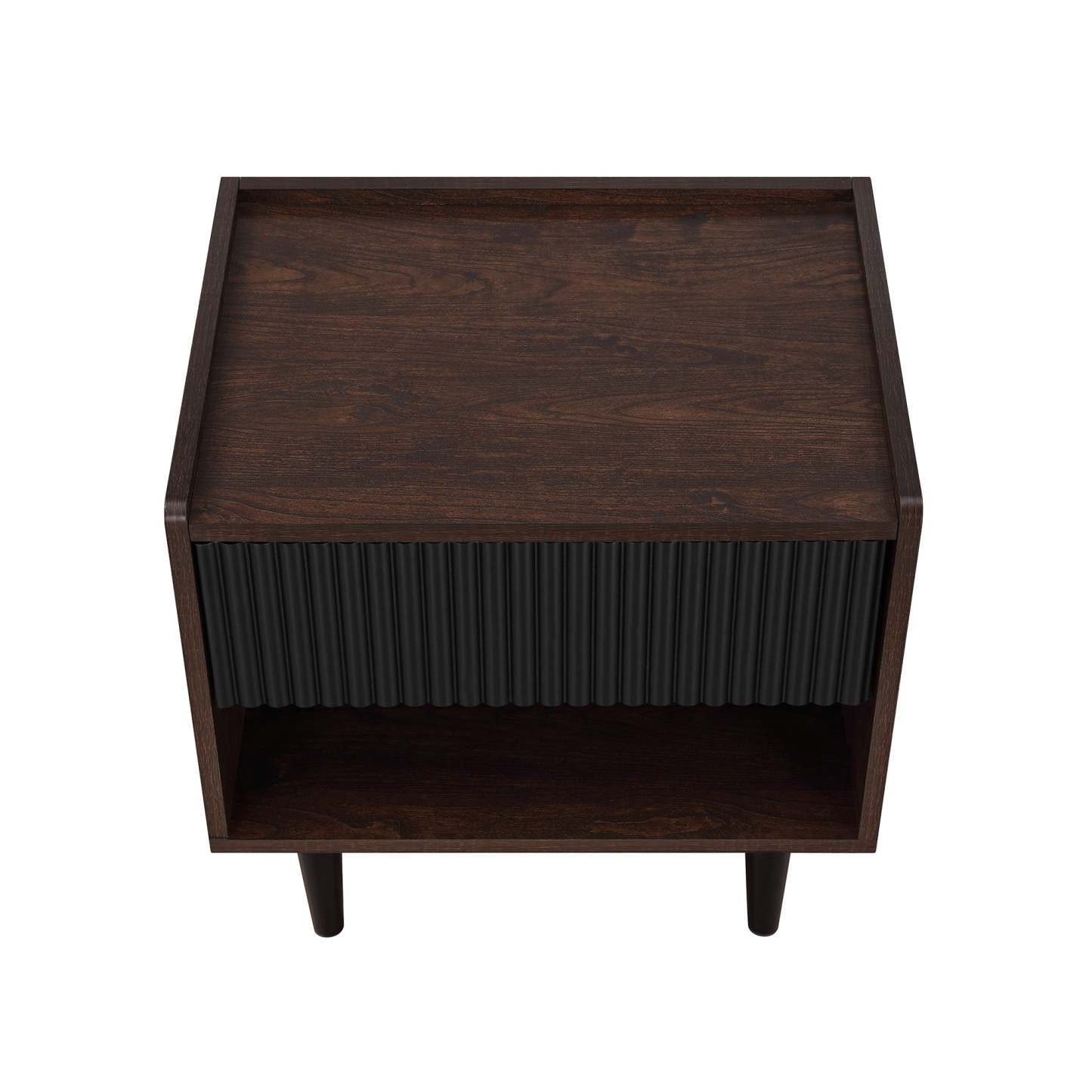 Manhattan Comfort Duane Modern Ribbed Nightstand with Full Extension Drawer - Dark Brown &amp; Black|Table de nuit moderne Duane de Manhattan Comfort avec cannelures et tiroir à extension complète - brun foncé et noire