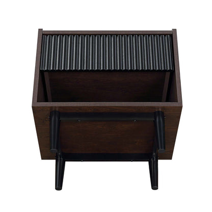 Manhattan Comfort Duane Modern Ribbed Nightstand with Full Extension Drawer - Dark Brown &amp; Black|Table de nuit moderne Duane de Manhattan Comfort avec cannelures et tiroir à extension complète - brun foncé et noire