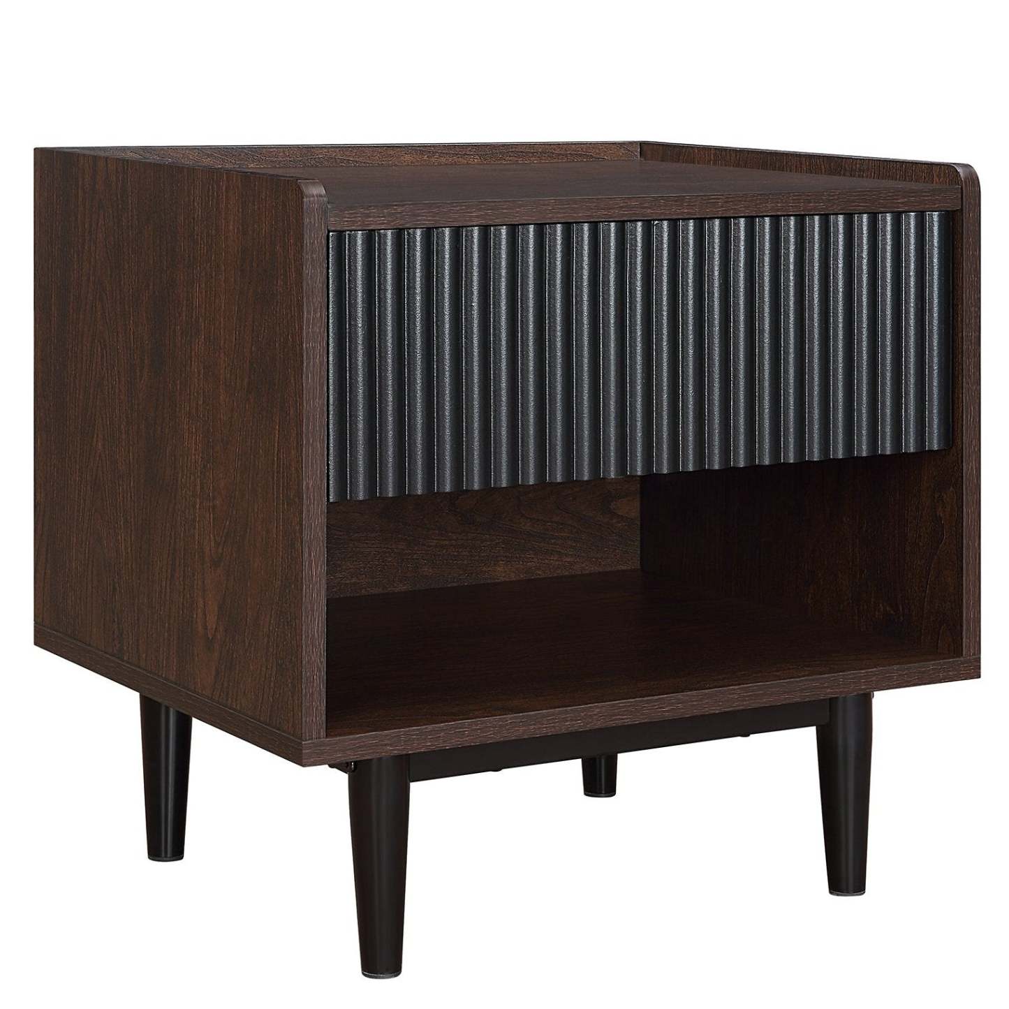 Manhattan Comfort Duane Modern Ribbed Nightstand with Full Extension Drawer - Dark Brown &amp; Black|Table de nuit moderne Duane de Manhattan Comfort avec cannelures et tiroir à extension complète - brun foncé et noire