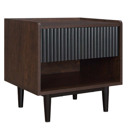 Manhattan Comfort Duane Modern Ribbed Nightstand with Full Extension Drawer - Dark Brown &amp; Black|Table de nuit moderne Duane de Manhattan Comfort avec cannelures et tiroir à extension complète - brun foncé et noire