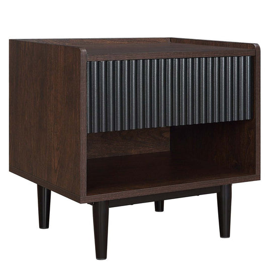 Manhattan Comfort Duane Modern Ribbed Nightstand with Full Extension Drawer - Dark Brown &amp; Black|Table de nuit moderne Duane de Manhattan Comfort avec cannelures et tiroir à extension complète - brun foncé et noire