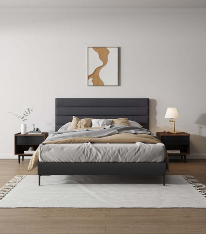 Manhattan Comfort Duane Modern Ribbed Nightstand with Full Extension Drawer - Dark Brown &amp; Black|Table de nuit moderne Duane de Manhattan Comfort avec cannelures et tiroir à extension complète - brun foncé et noire