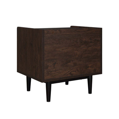 Manhattan Comfort Duane Modern Ribbed Nightstand with Full Extension Drawer - Dark Brown &amp; Navy Blue|Table de nuit moderne Duane de Manhattan Comfort avec cannelures et tiroir à extension complète - brun foncé et bleu marine