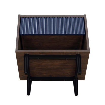 Manhattan Comfort Duane Modern Ribbed Nightstand with Full Extension Drawer - Dark Brown &amp; Navy Blue|Table de nuit moderne Duane de Manhattan Comfort avec cannelures et tiroir à extension complète - brun foncé et bleu marine