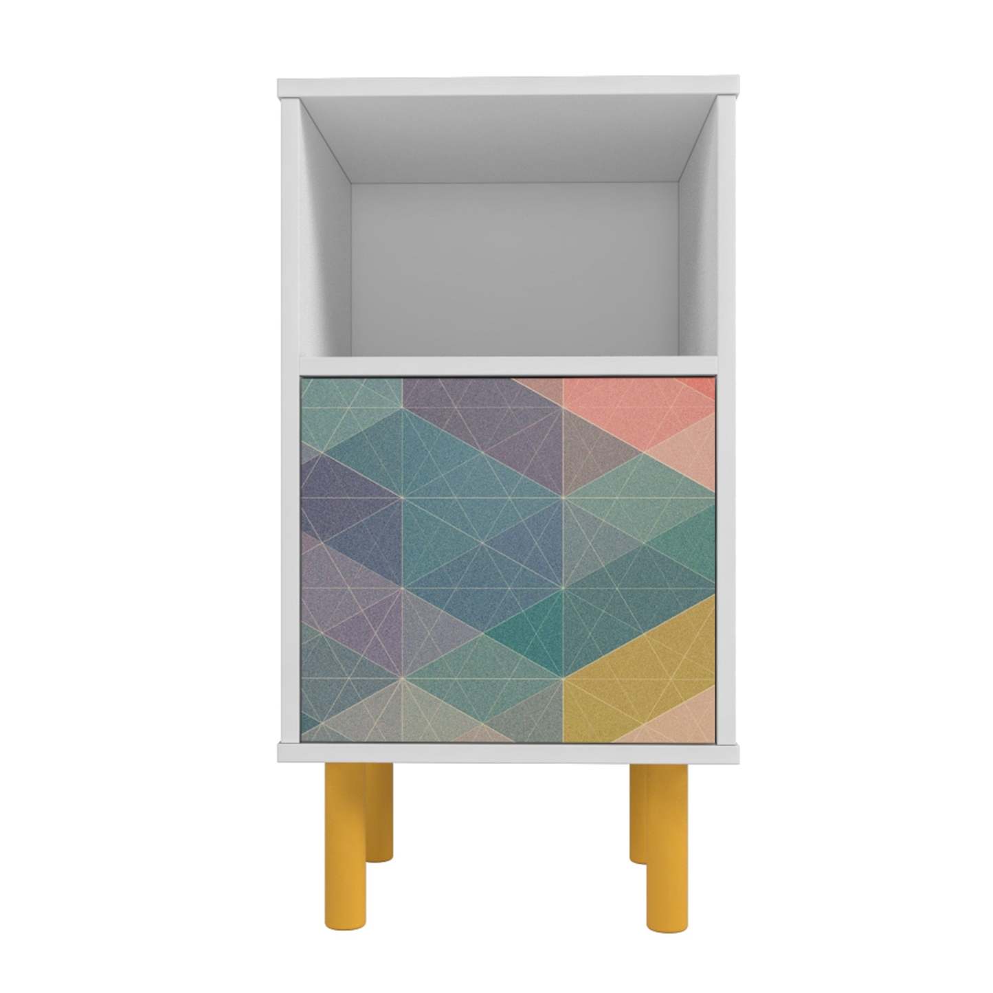 Manhattan Comfort Mid-Century Modern Retro Nightstand with 2 Shelves - White &amp; Multi-Color|Table de nuit Retro de Manhattan Comfort de style moderne du milieu du 20e siècle avec 2 tablettes - blanche et multicolore