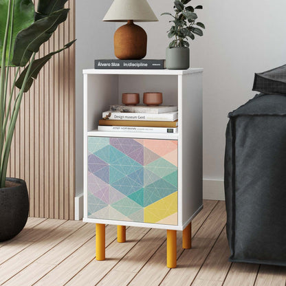 Manhattan Comfort Mid-Century Modern Retro Nightstand with 2 Shelves - White &amp; Multi-Color|Table de nuit Retro de Manhattan Comfort de style moderne du milieu du 20e siècle avec 2 tablettes - blanche et multicolore