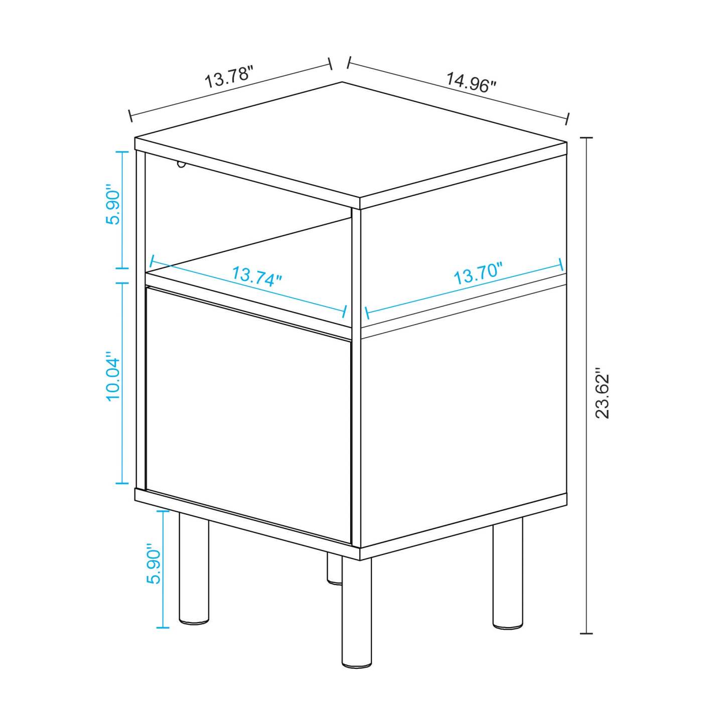 Manhattan Comfort Mid-Century Modern Retro Nightstand with 2 Shelves - White &amp; Multi-Color|Table de nuit Retro de Manhattan Comfort de style moderne du milieu du 20e siècle avec 2 tablettes - blanche et multicolore