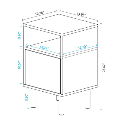 Manhattan Comfort Mid-Century Modern Retro Nightstand with 2 Shelves - White &amp; Multi-Color|Table de nuit Retro de Manhattan Comfort de style moderne du milieu du 20e siècle avec 2 tablettes - blanche et multicolore