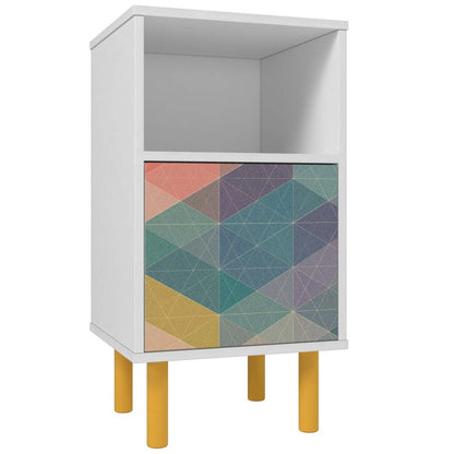 Manhattan Comfort Mid-Century Modern Retro Nightstand with 2 Shelves - White &amp; Multi-Color|Table de nuit Retro de Manhattan Comfort de style moderne du milieu du 20e siècle avec 2 tablettes - blanche et multicolore