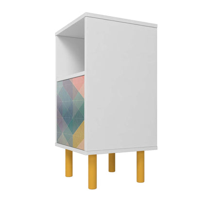 Manhattan Comfort Mid-Century Modern Retro Nightstand with 2 Shelves - White &amp; Multi-Color|Table de nuit Retro de Manhattan Comfort de style moderne du milieu du 20e siècle avec 2 tablettes - blanche et multicolore