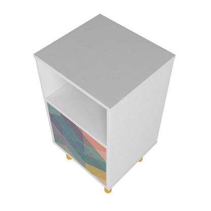 Manhattan Comfort Mid-Century Modern Retro Nightstand with 2 Shelves - White &amp; Multi-Color|Table de nuit Retro de Manhattan Comfort de style moderne du milieu du 20e siècle avec 2 tablettes - blanche et multicolore