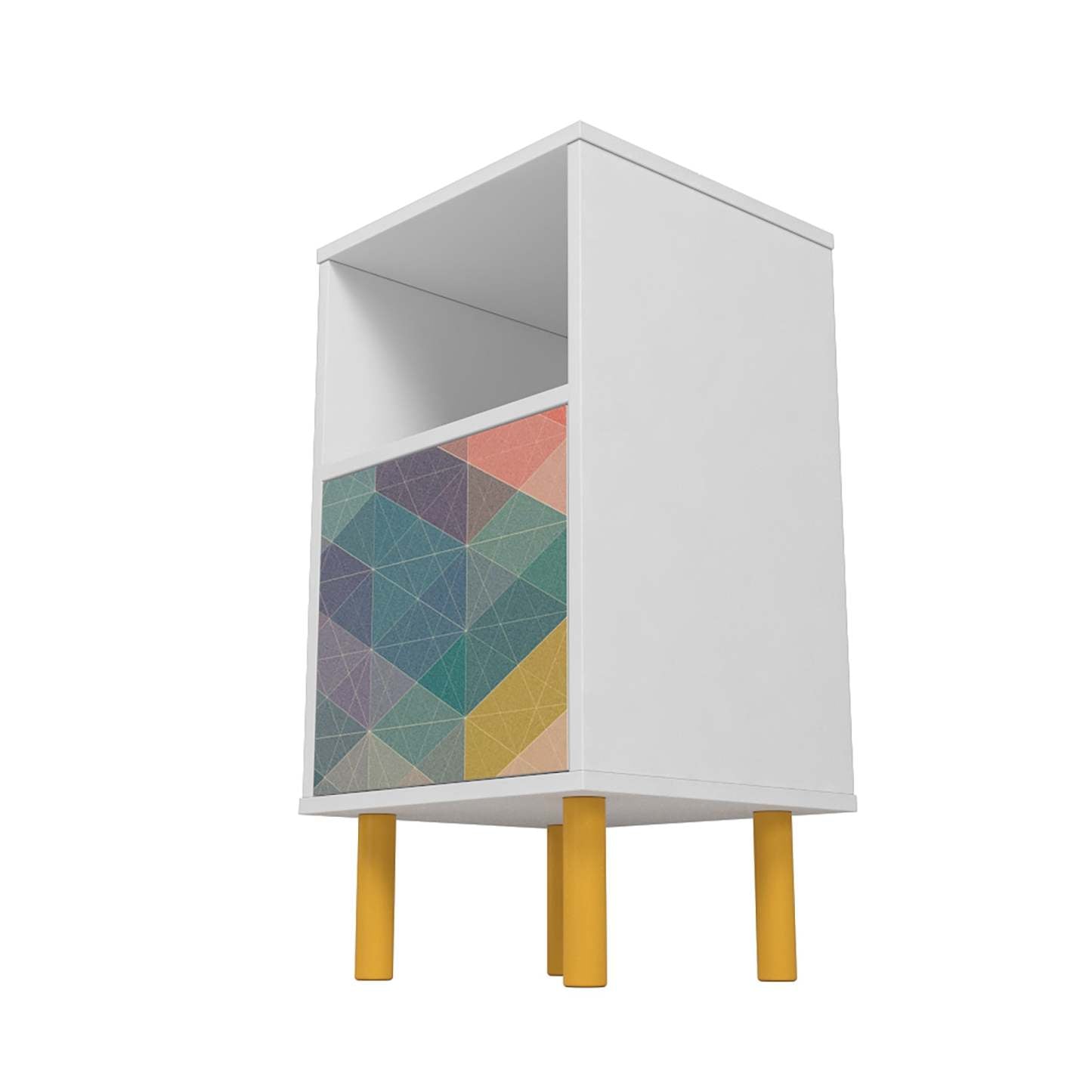 Manhattan Comfort Mid-Century Modern Retro Nightstand with 2 Shelves - White &amp; Multi-Color|Table de nuit Retro de Manhattan Comfort de style moderne du milieu du 20e siècle avec 2 tablettes - blanche et multicolore