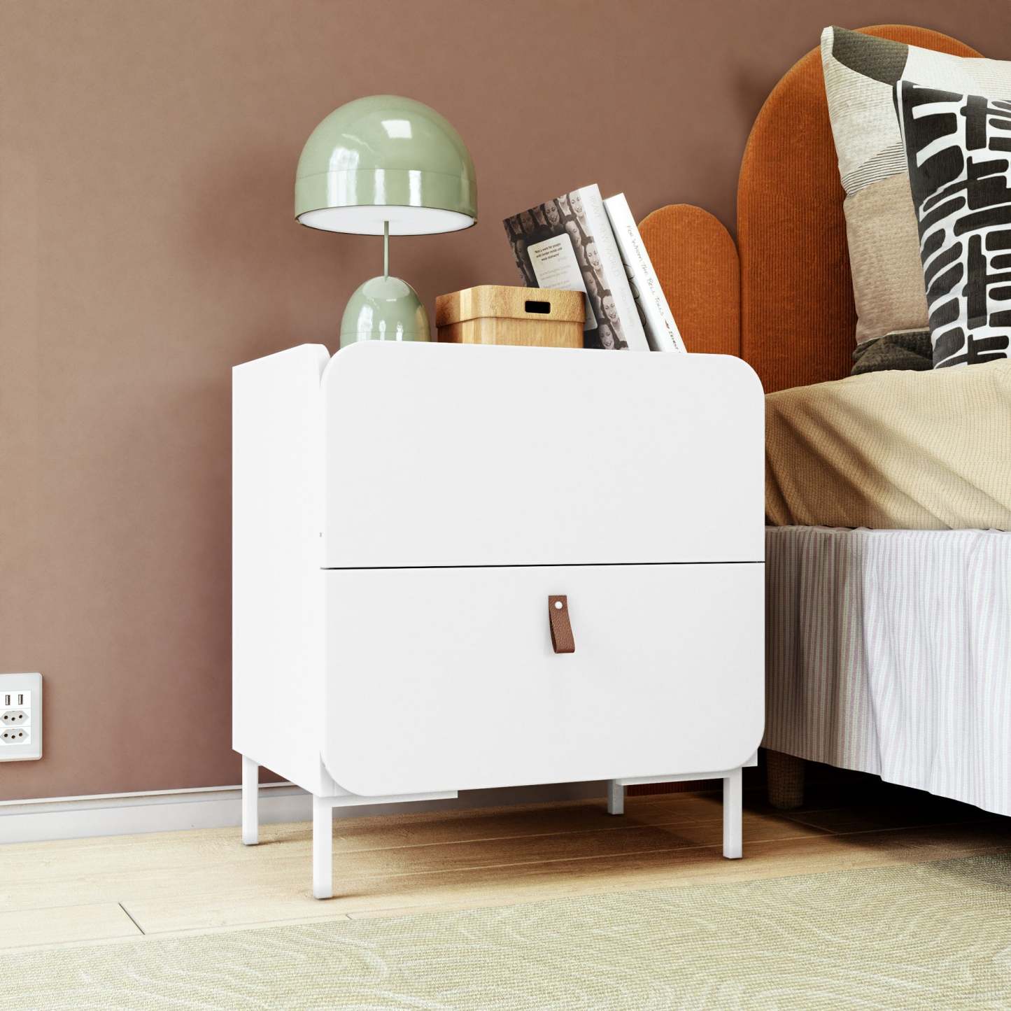 Manhattan Comfort Mid-Century Modern Bogardus Nightstand with 2 Drawers - White|Table de nuit Bogardus de Manhattan Comfort de style moderne du milieu du 20e siècle avec 2 tiroirs - blanche