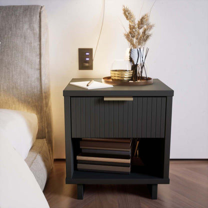 Manhattan Comfort Granville Modern Nightstand with 2 Full Extension Drawers - Noir|Table de nuit moderne Granville de Manhattan Comfort avec 2 tiroirs à extension complète - noire